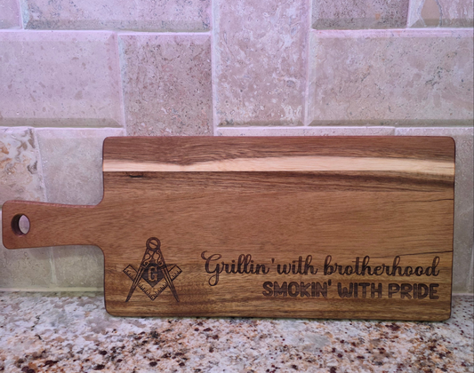 "Brotherhood" Masonic Acacia Wood Engraved Cutting Board