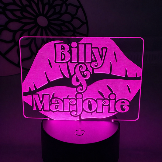 LED light engraved with Lips and couple names