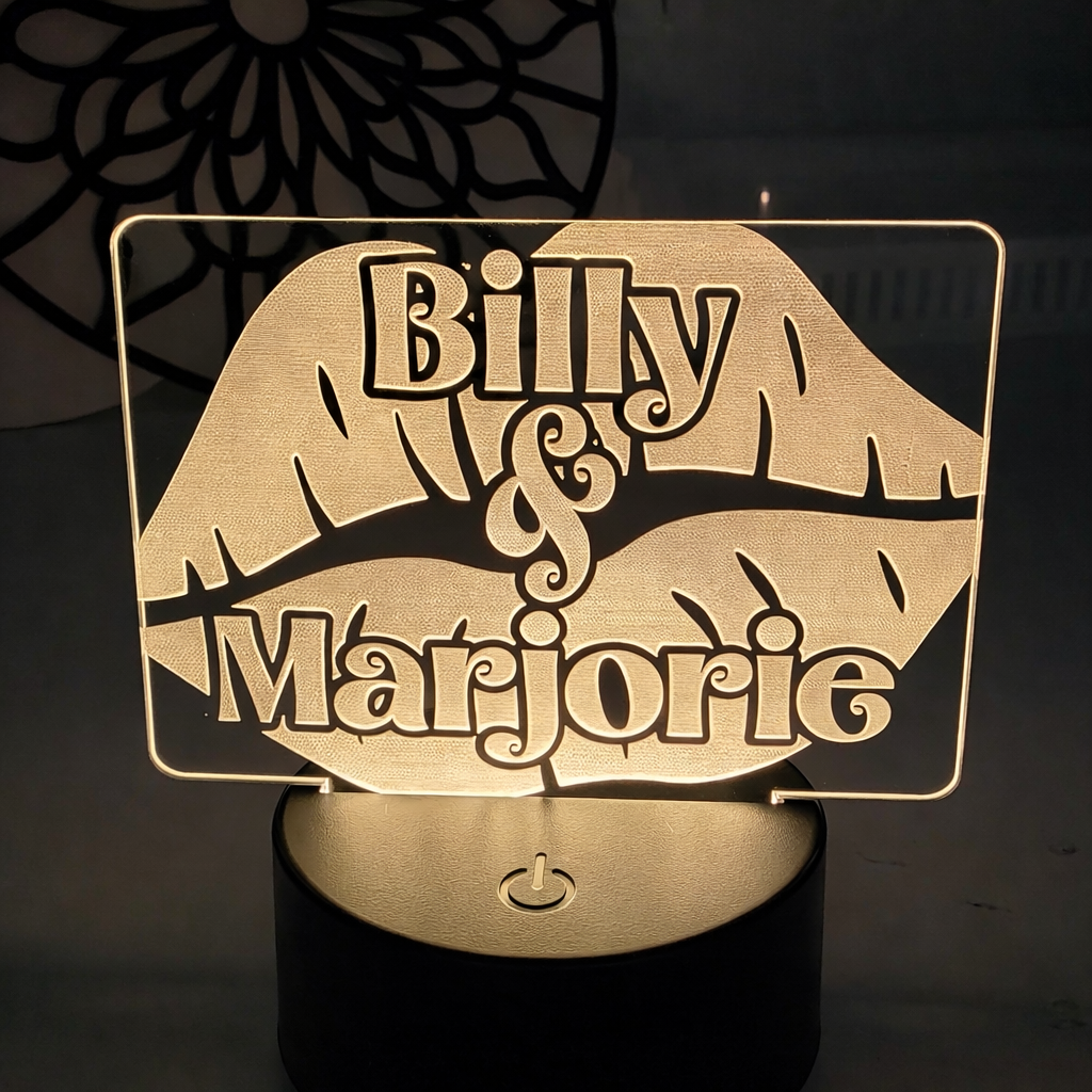 LED light engraved with Lips and couple names