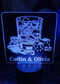 Laser engraved black acrylic with whiskey glass, cards, and dice