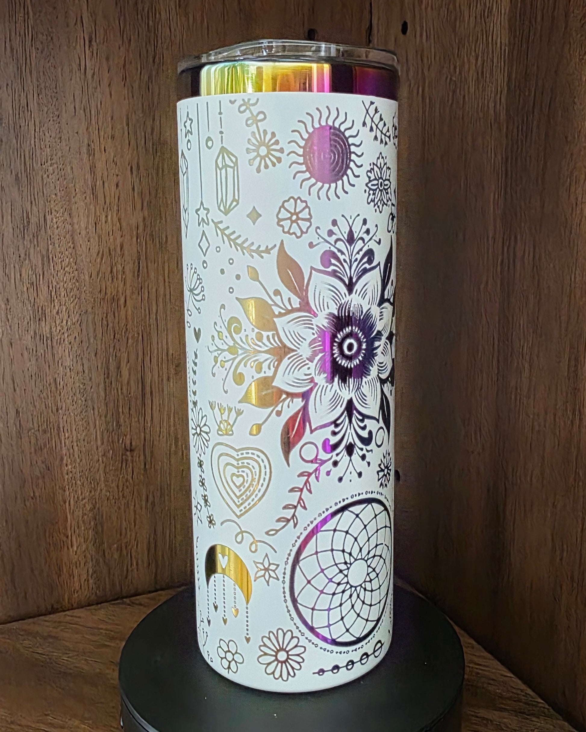 Full wrap boho design 20oz rainbow tumbler
