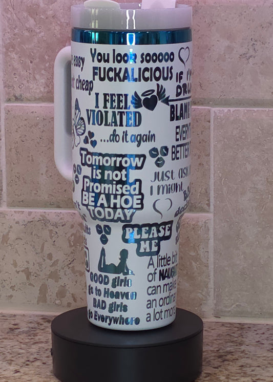 💙 Too Hot to Handle: 40oz White Tumbler with Spicy Blue Chrome Attitude 💋