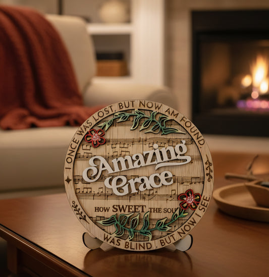 Amazing Grace Laser Engraved Wooden Sign