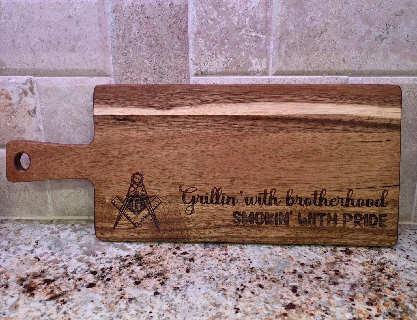 "Brotherhood" Masonic Acacia Wood Engraved Cutting Board