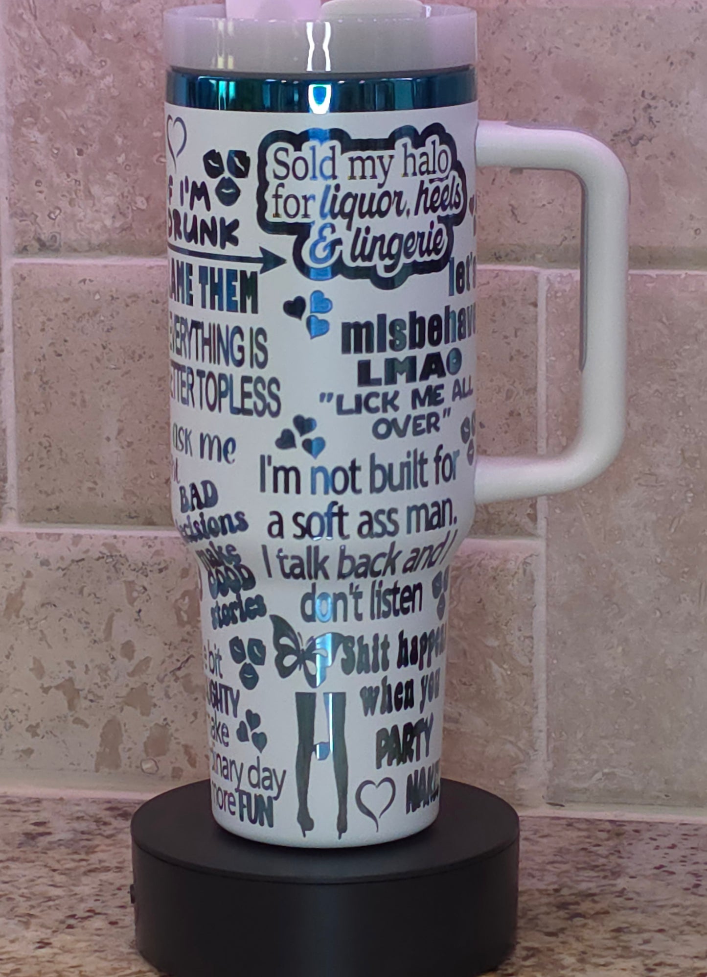 💙 Too Hot to Handle: 40oz White Tumbler with Spicy Blue Chrome Attitude 💋