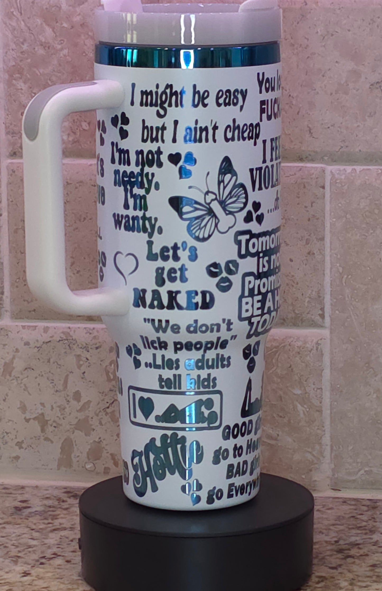 💙 Too Hot to Handle: 40oz White Tumbler with Spicy Blue Chrome Attitude 💋