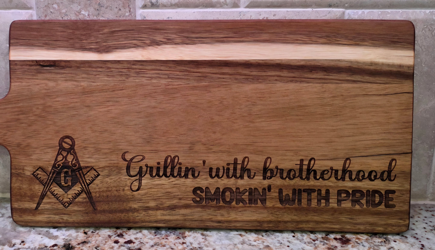 "Brotherhood" Masonic Acacia Wood Engraved Cutting Board