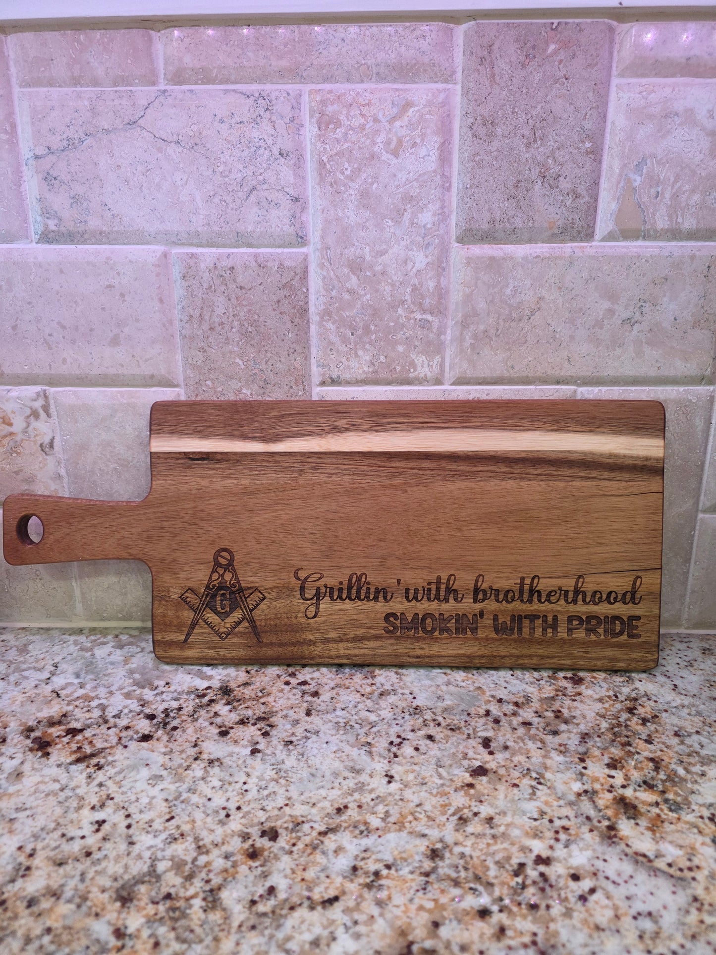 "Brotherhood" Masonic Acacia Wood Engraved Cutting Board