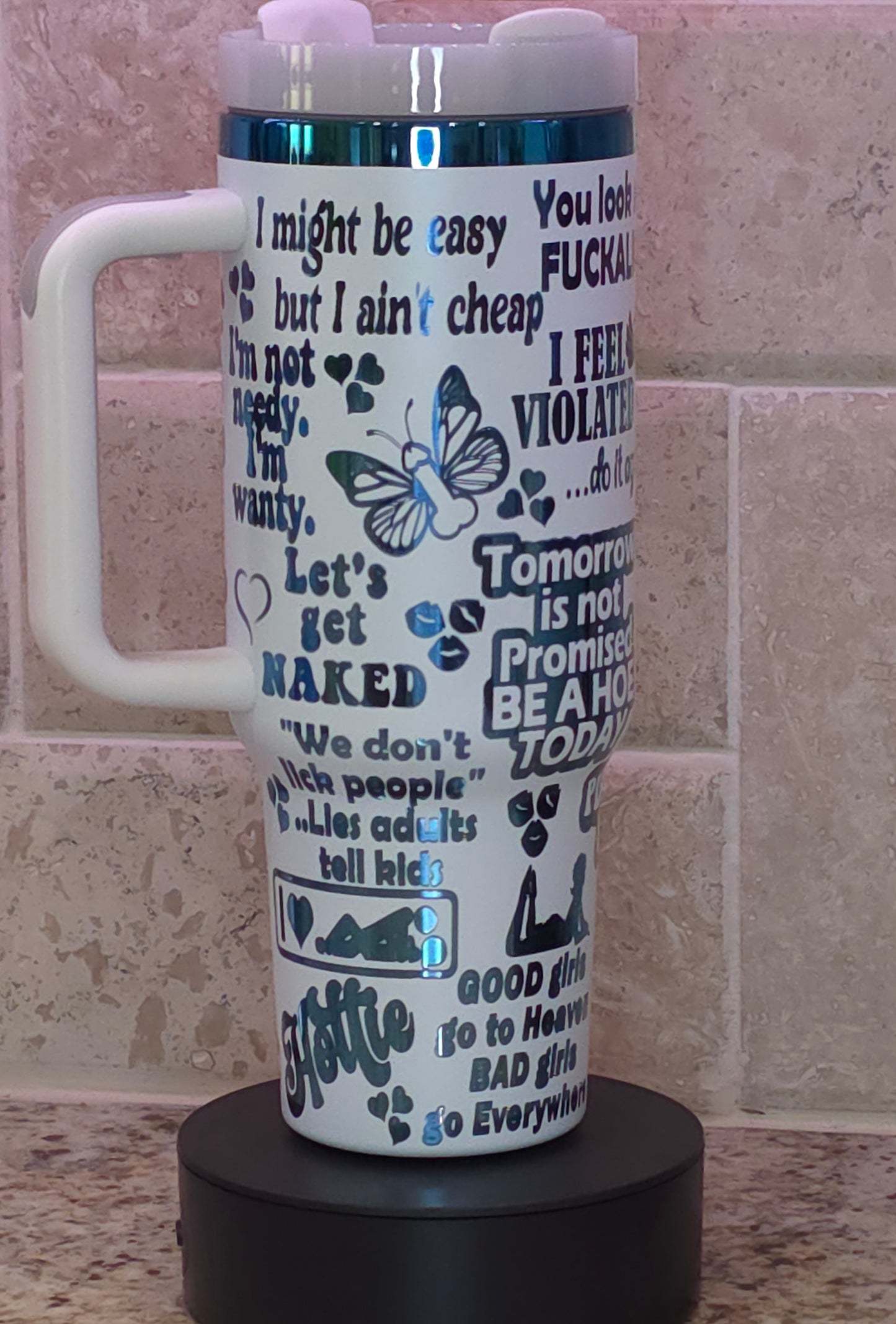 💙 Too Hot to Handle: 40oz White Tumbler with Spicy Blue Chrome Attitude 💋
